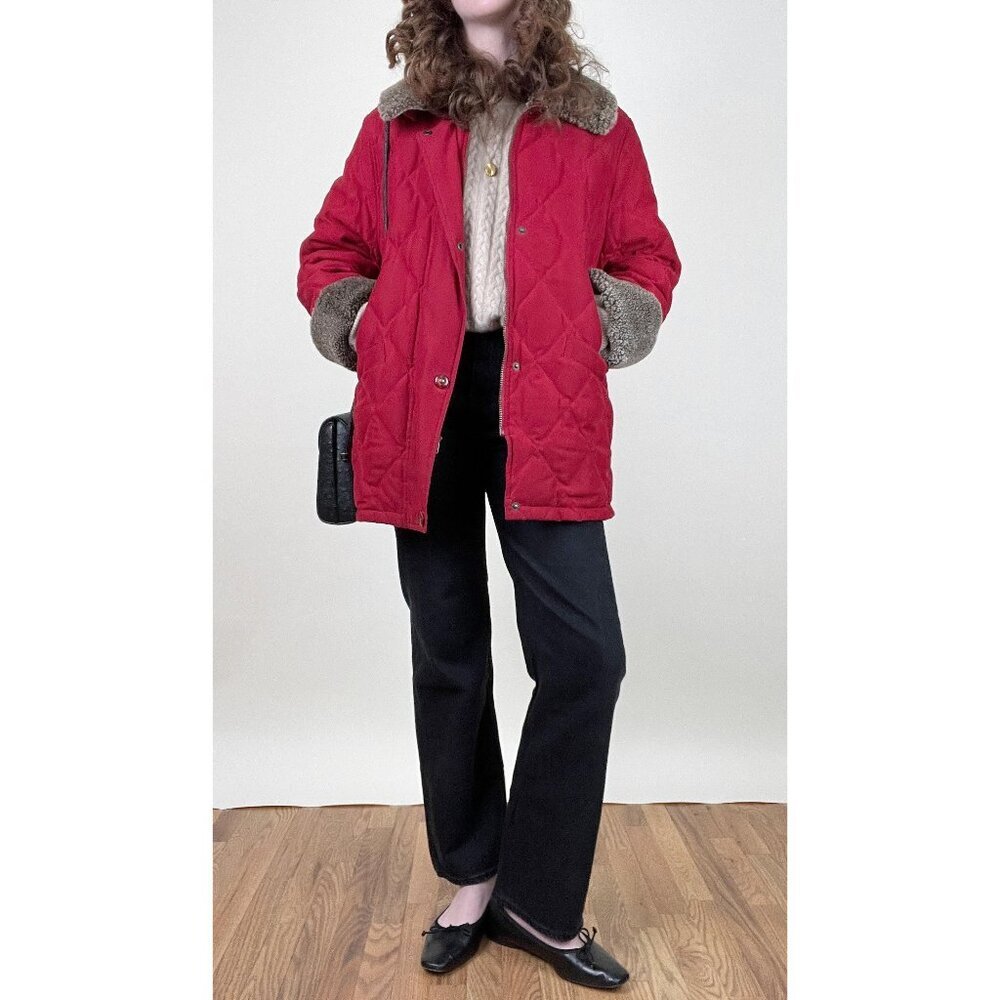 Vintage Quilted Faux Fur Chore Coat Utility Barn Jacket Field English British